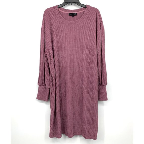 Eloquii Dress Purple Long Sleeve Plisse Drop Shoulder - Picture 1 of 10